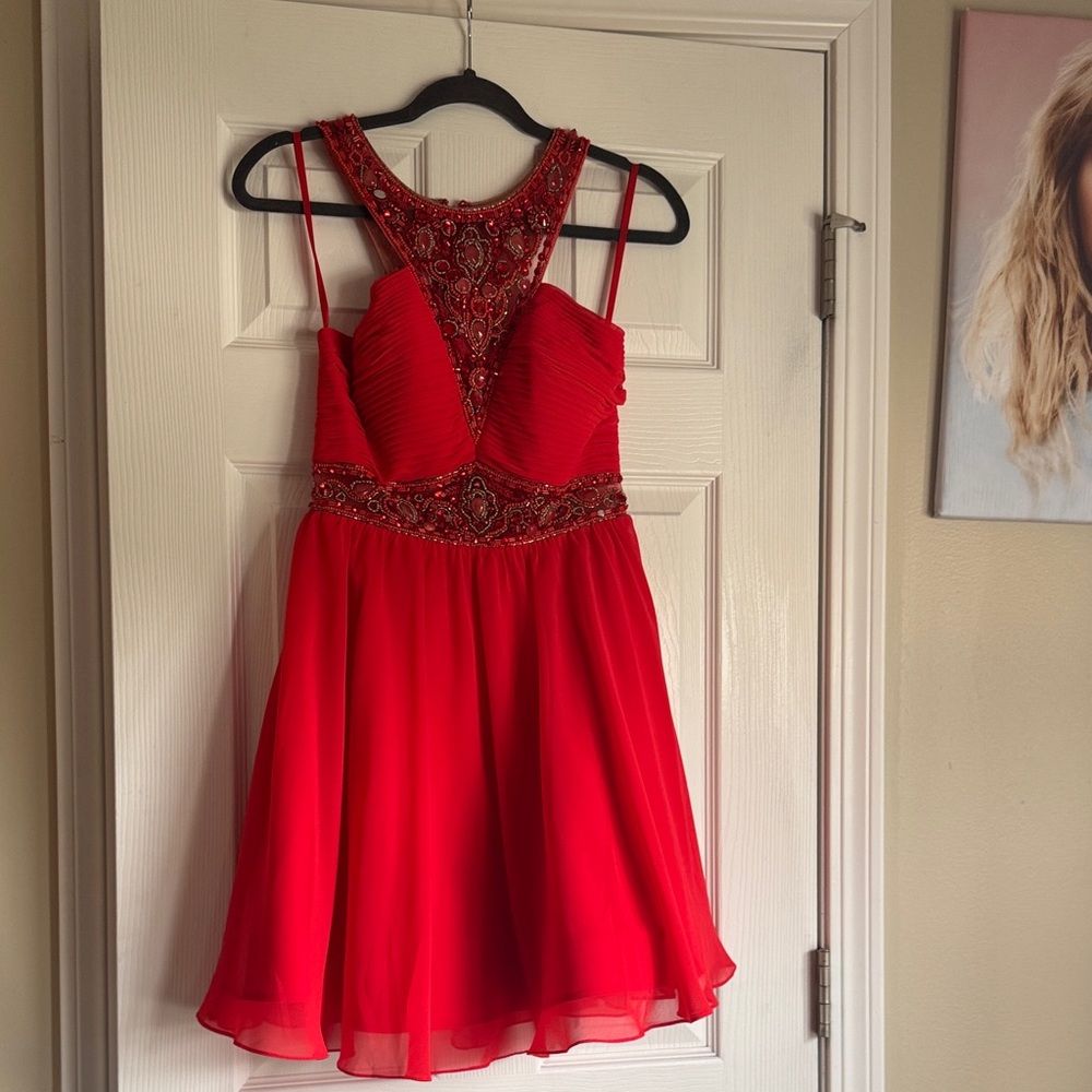 Elegant Red Beaded Prom Dress